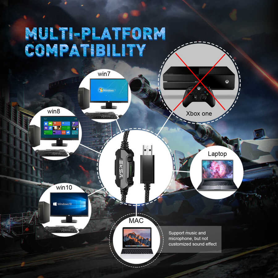 Eksa E1000 Usb Kulaklık Siyah-Mavi