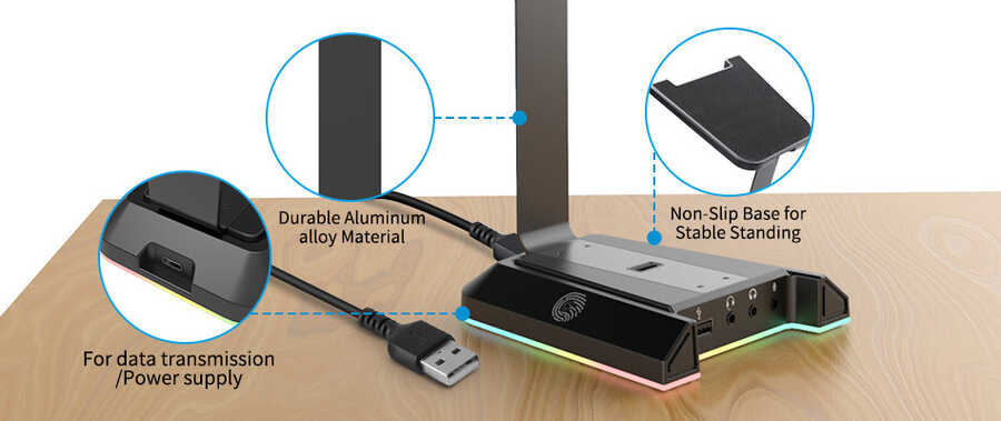 Eksa W1 7.1 Surround 3D Ses Dönüştürücü Kulaklık Standı Siyah