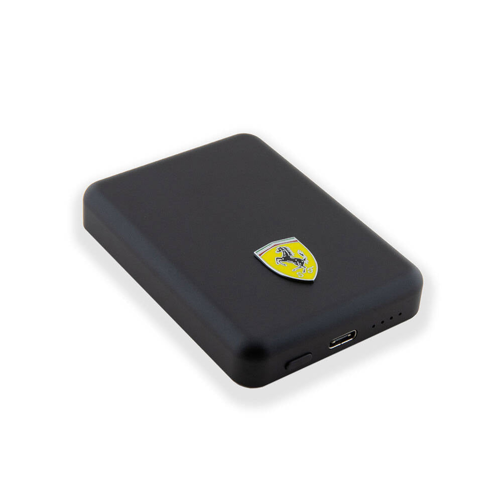 Ferrari Led Işıklı Göstergeli M-safe Magnetik Orjinal Lisanslı Powerbank 5000 Mah Siyah