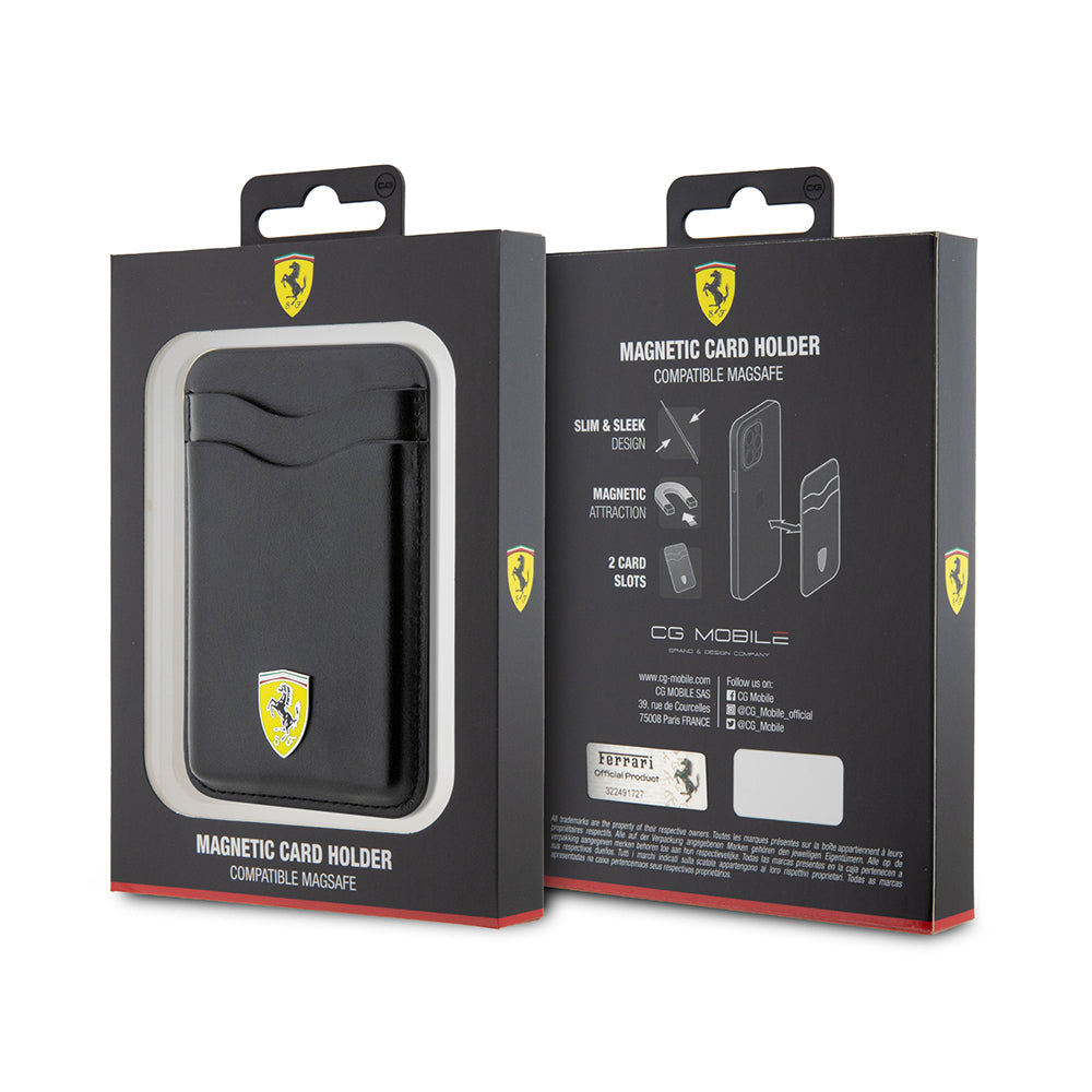 Ferrari Orjinal Lisanslı Magnetik Metal Logolu PU Deri Kartlık Siyah