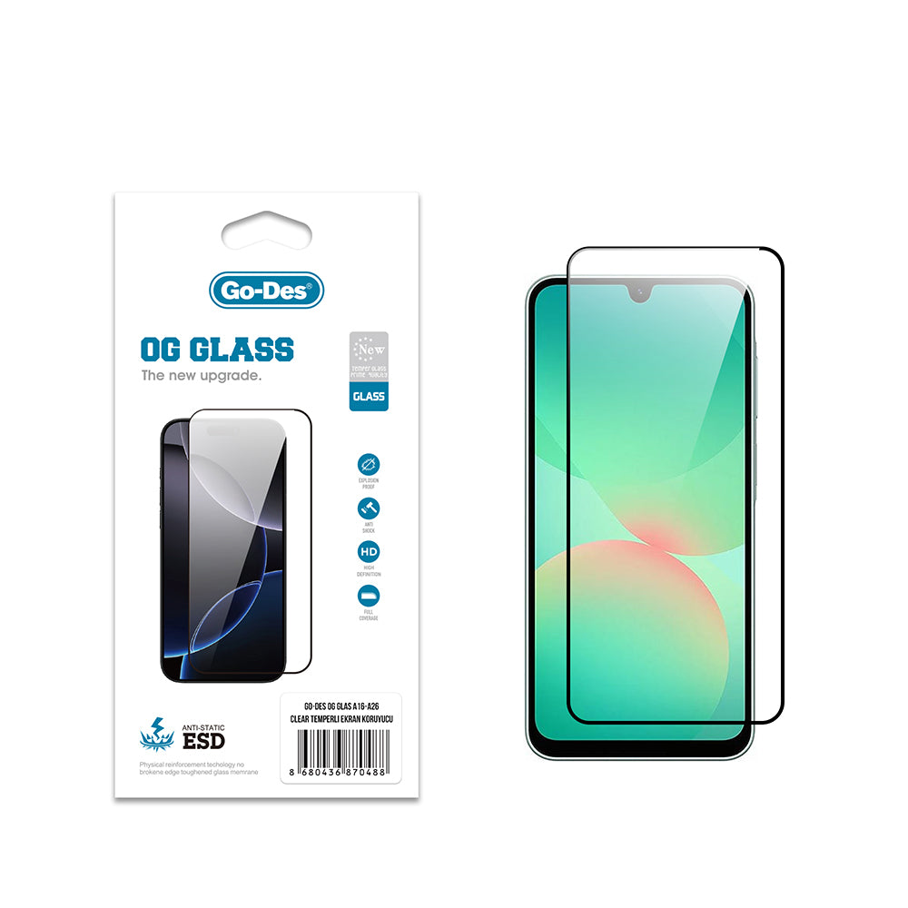 Galaxy A26 Go Des OG Glass Antistatik Temperli Cam Ekran Koruyucu Şeffaf