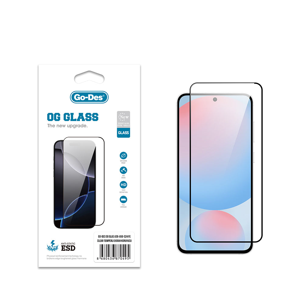 Galaxy A36 Go Des OG Glass Antistatik Temperli Cam Ekran Koruyucu Şeffaf