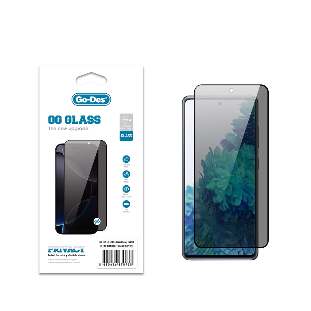 Galaxy S20 FE Go Des OG Glass Privacy Antistatik Temperli Cam Ekran Koruyucu Siyah