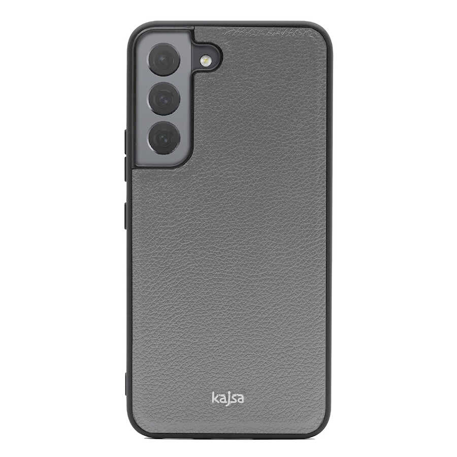 Galaxy S22 Kılıf Kajsa Luxe Collection Hakiki Deri Kapak Gri