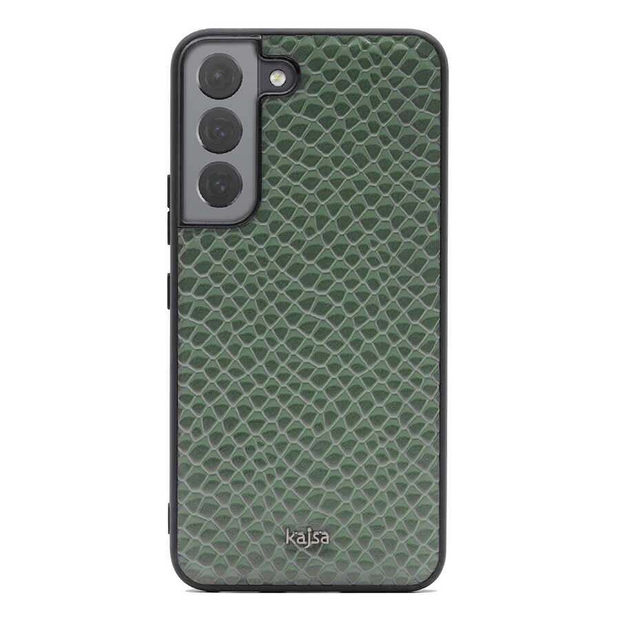 Galaxy S22 Plus Kılıf Kajsa Pearl Pattern Hakiki Deri Kapak Yeşil