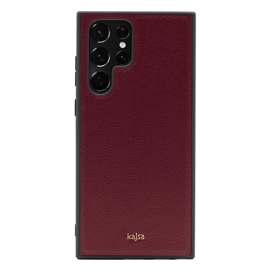Galaxy S22 Ultra Kılıf Kajsa Luxe Collection Hakiki Deri Kapak Kırmızı