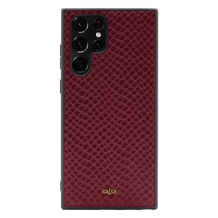 Galaxy S22 Ultra Kılıf Kajsa Pearl Pattern Hakiki Deri Kapak Kahverengi