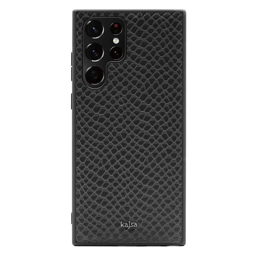 Galaxy S22 Ultra Kılıf Kajsa Pearl Pattern Hakiki Deri Kapak Siyah