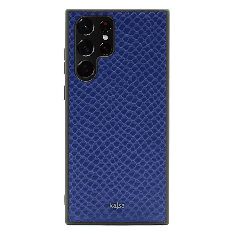 Galaxy S22 Ultra Kılıf Kajsa Pearl Pattern Hakiki Deri Kapak Mavi