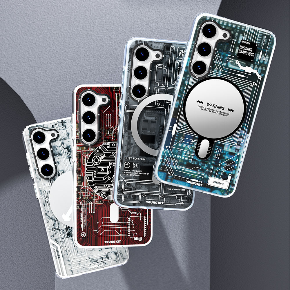 Galaxy S23 Kılıf M-safe Şarj Özellikli YoungKit Technology Serisi Kapak Mavi