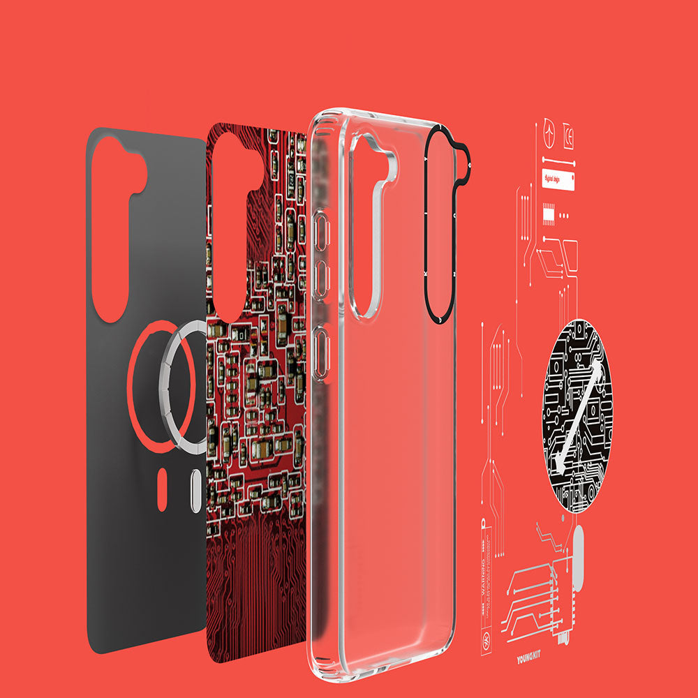 Galaxy S23 Plus Kılıf M-safe Şarj Özellikli YoungKit Technology Serisi Kapak Kırmızı