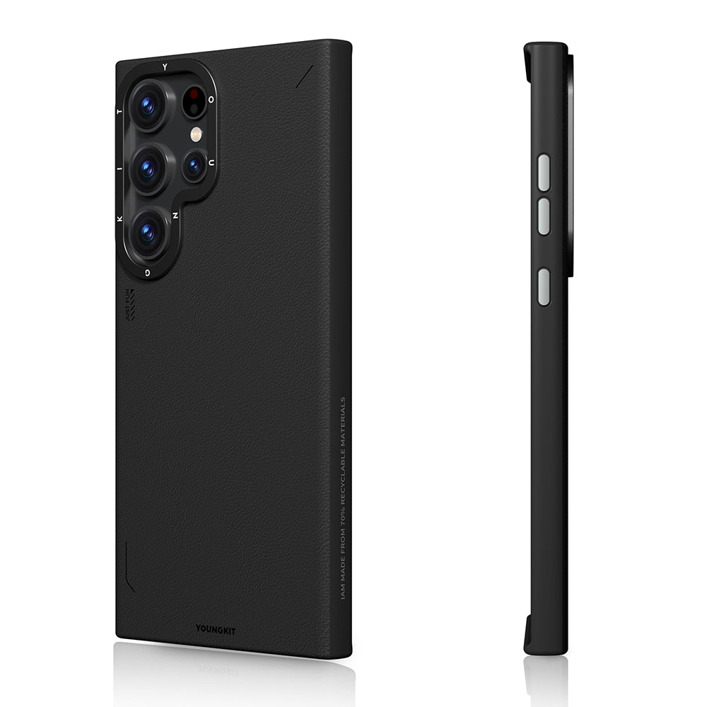 Galaxy S23 Ultra Kılıf M-safe Şarj Özellikli Basit Mat Deri Desenli Youngkit Tech Fashion Serisi Kapak Gümüş