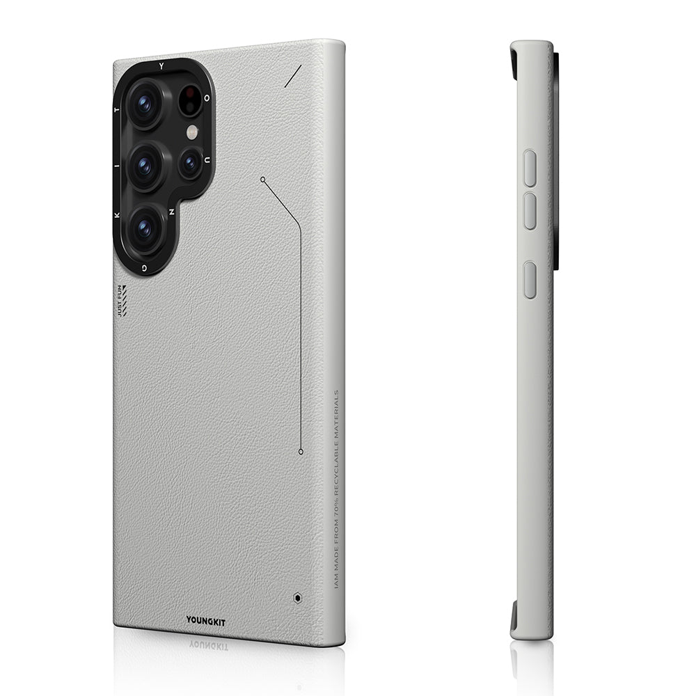 Galaxy S23 Ultra Kılıf M-safe Şarj Özellikli Basit Mat Deri Desenli Youngkit Tech Fashion Serisi Kapak Siyah