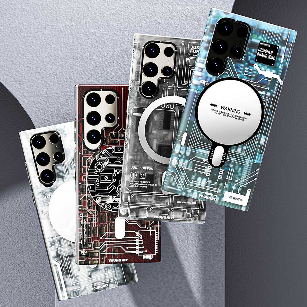 Galaxy S23 Ultra Kılıf M-safe Şarj Özellikli YoungKit Technology Serisi Kapak Siyah