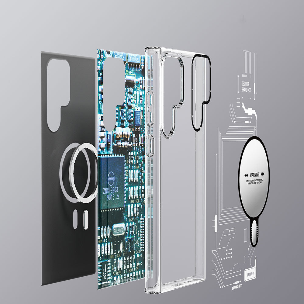 Galaxy S23 Ultra Kılıf M-safe Şarj Özellikli YoungKit Technology Serisi Kapak Mavi