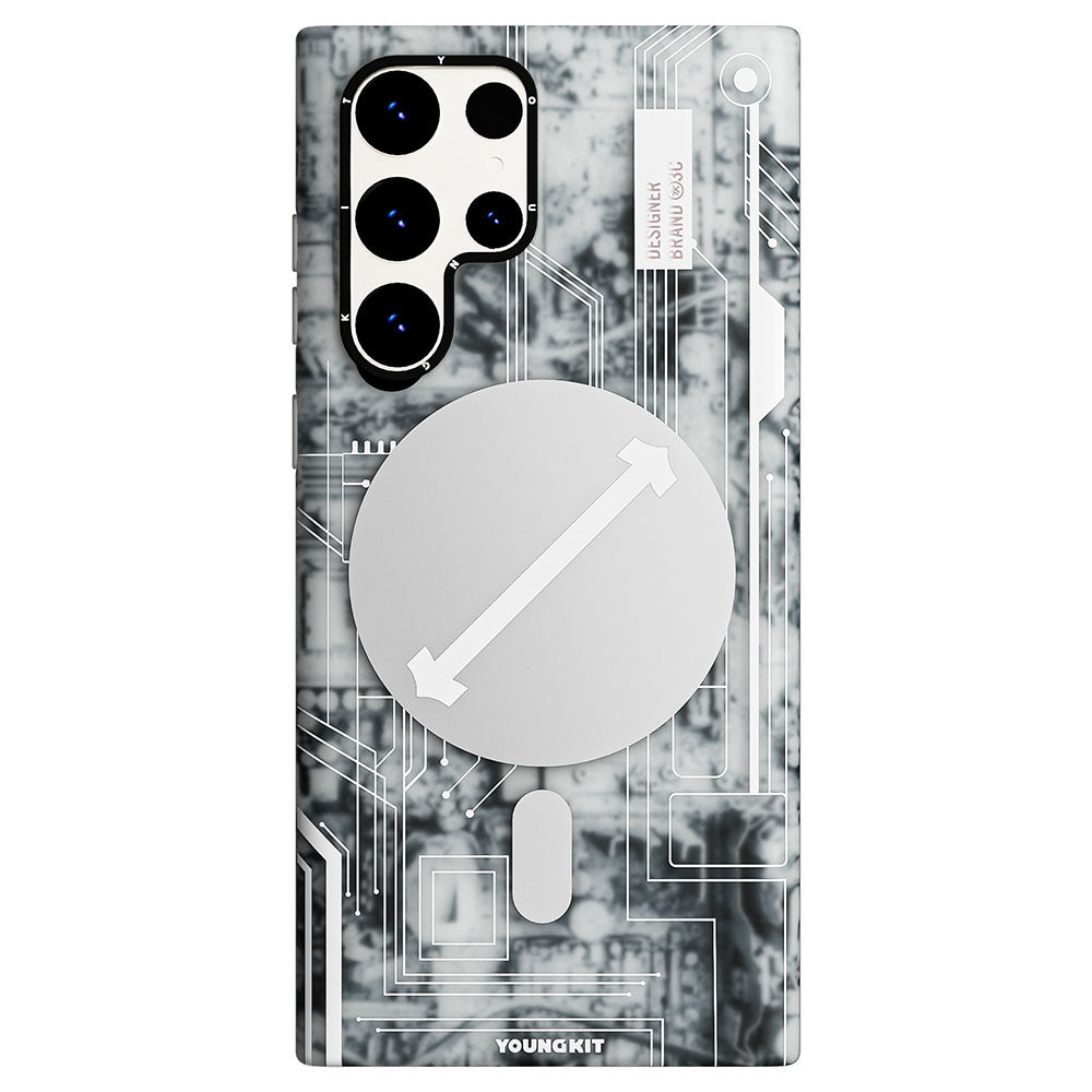 Galaxy S23 Ultra Kılıf M-safe Şarj Özellikli YoungKit Technology Serisi Kapak Beyaz