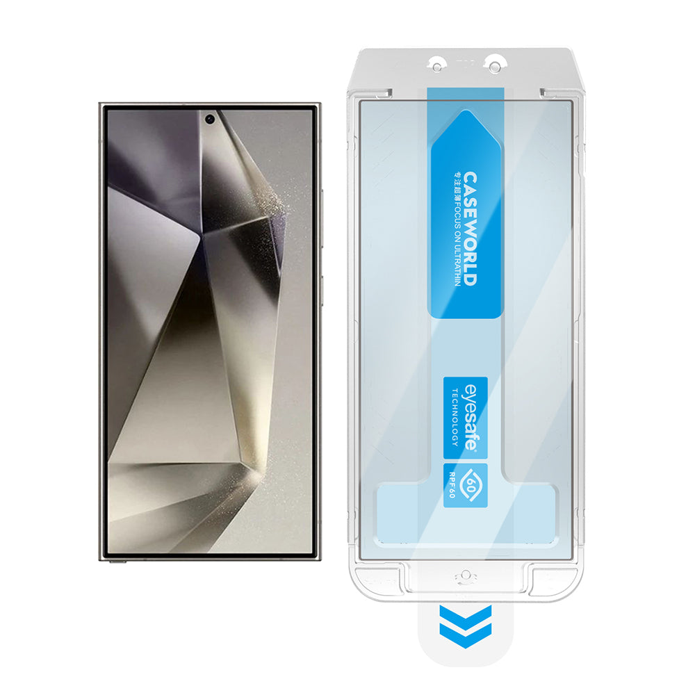 Galaxy S24 Ultra CaseWorld Applicator Serisi 2.5D Eyesafe Mavi Işık Teknolojili 0.25mm Temperli Cam Ekran Koruyucu+ Uygulama Aparatı Şeffaf