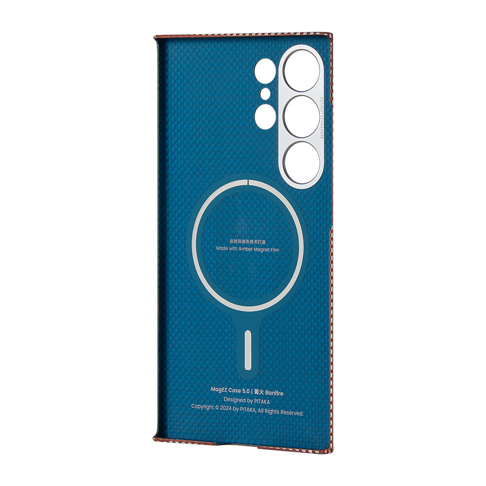 Galaxy S24 Ultra Kılıf M-safe Şarj Özellikli 1500D Aramid Fiber Pitaka Ultra-Slim Classic Serisi Bonfire Kapak Kırmızı