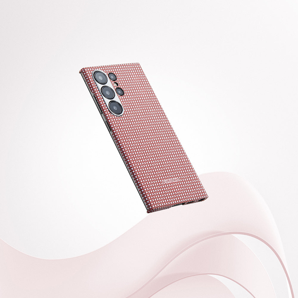 Galaxy S24 Ultra Kılıf M-safe Şarj Özellikli 1500D Aramid Fiber Pitaka Ultra-Slim Classic Serisi Bonfire Kapak Kırmızı