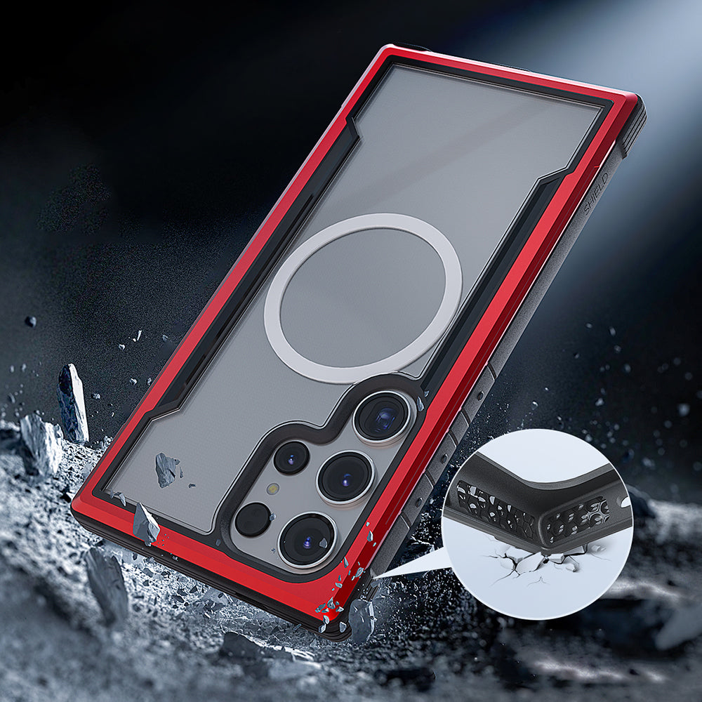 Galaxy S24 Ultra Kılıf M-safe Şarj Özellikli Airbagli Raptic Shield Serisi Şeffaf Arka Yüzey Kapak Kırmızı