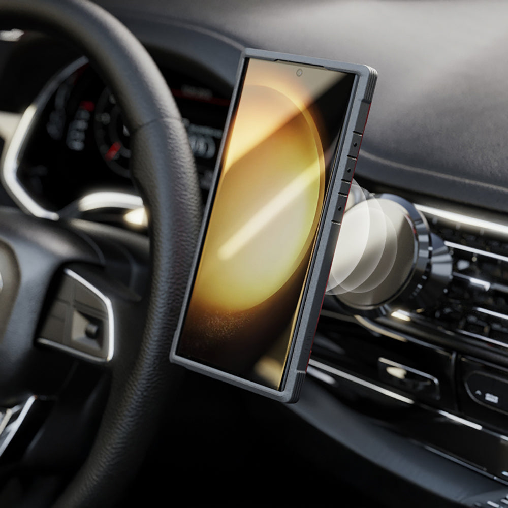 Galaxy S24 Ultra Kılıf M-safe Şarj Özellikli Airbagli Raptic Shield Serisi Şeffaf Arka Yüzey Kapak Kırmızı