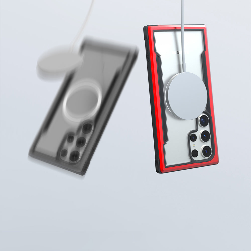 Galaxy S24 Ultra Kılıf M-safe Şarj Özellikli Airbagli Raptic Shield Serisi Şeffaf Arka Yüzey Kapak Kırmızı