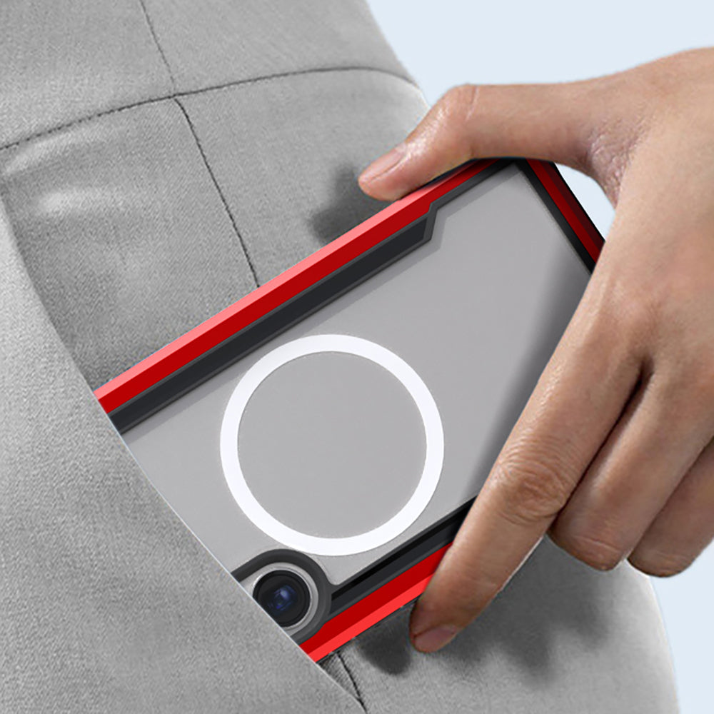 Galaxy S24 Ultra Kılıf M-safe Şarj Özellikli Airbagli Raptic Shield Serisi Şeffaf Arka Yüzey Kapak Kırmızı