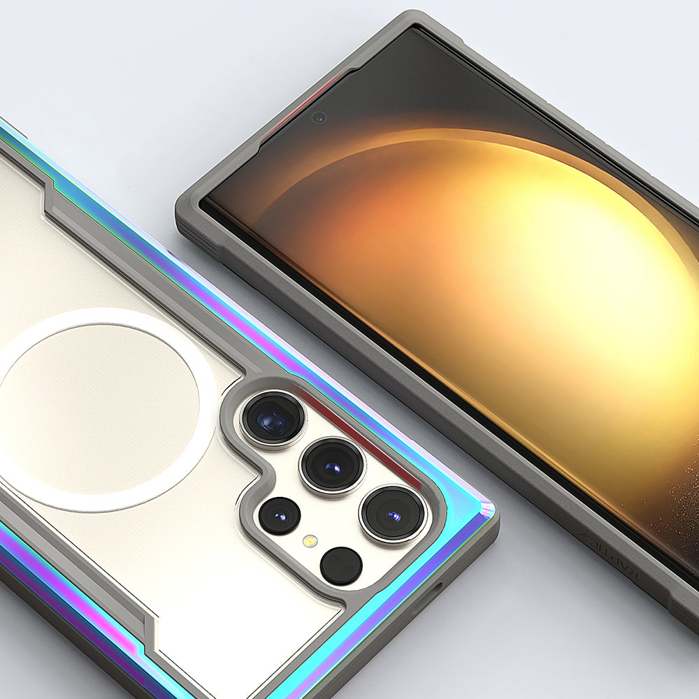 Galaxy S24 Ultra Kılıf M-safe Şarj Özellikli Airbagli Raptic Shield Serisi Şeffaf Arka Yüzey Kapak Colorful