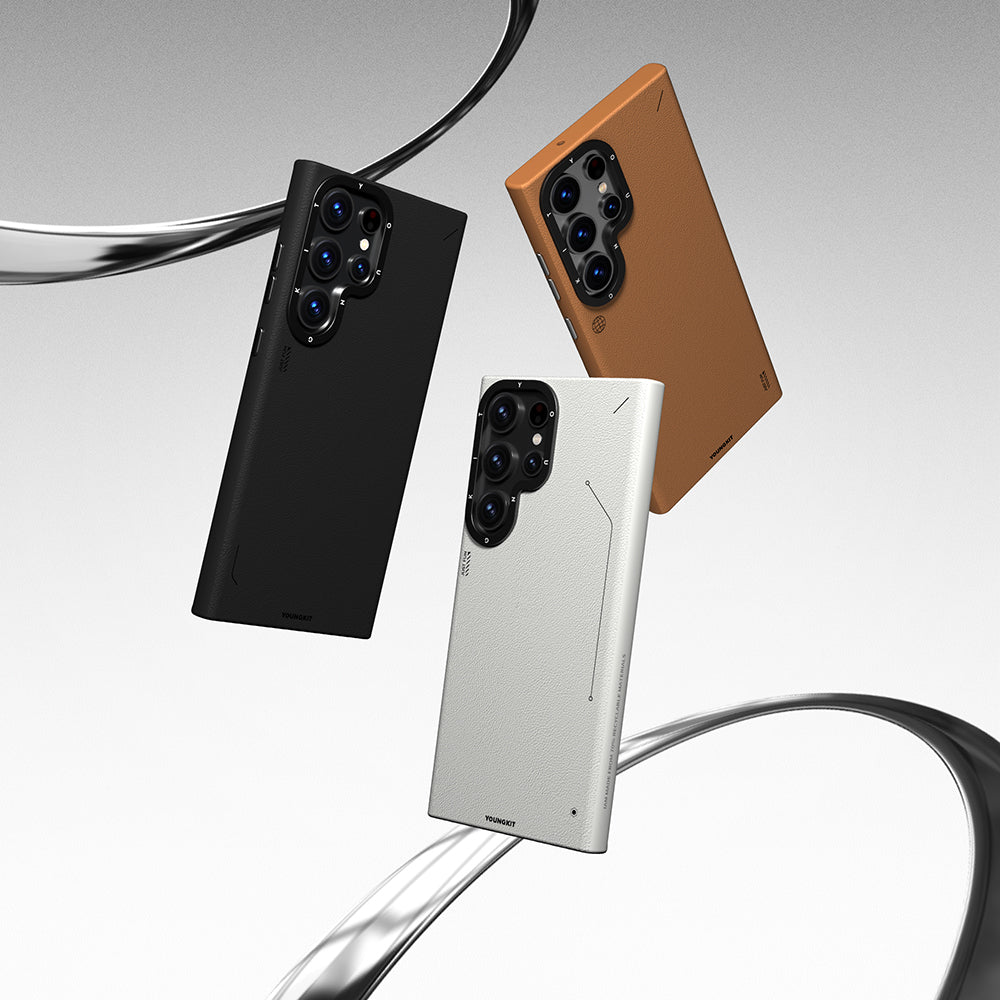 Galaxy S24 Ultra Kılıf M-safe Şarj Özellikli Basit Mat Deri Desenli Youngkit Tech Fashion Serisi Kapak Siyah