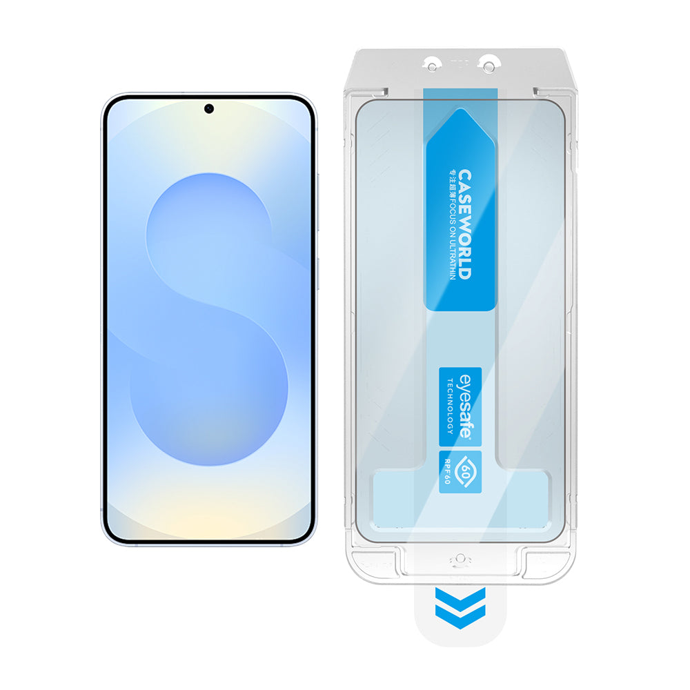 Galaxy S25 CaseWorld Applicator Serisi 2.5D Eyesafe Mavi Işık Teknolojili 0.25mm Temperli Cam Ekran Koruyucu+ Uygulama Aparatı Şeffaf