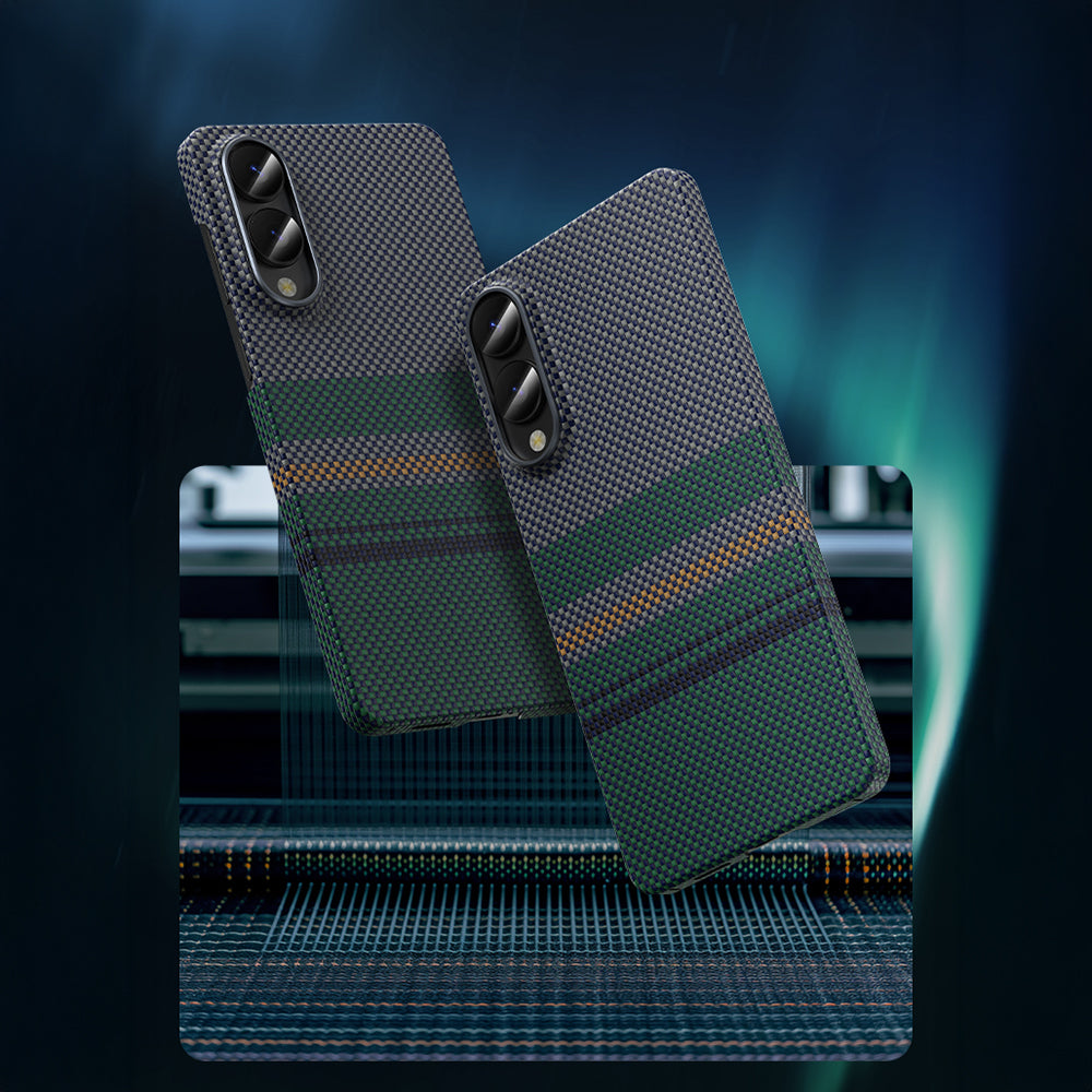 Galaxy S25 Edge Kılıf M-safe Şarj Özellikli Karbon Fiber Tasarımlı Benks Aurora ArmorAir Kevlar Kapak Yeşil