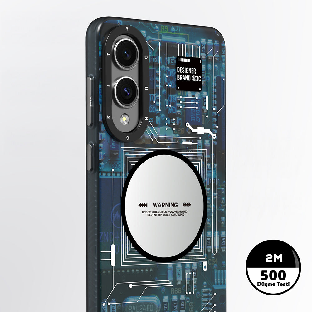 Galaxy S25 Edge Kılıf M-safe Şarj Özellikli Youngkit Technology Serisi Kapak Mavi