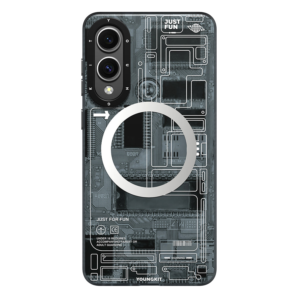 Galaxy S25 Edge Kılıf M-safe Şarj Özellikli Youngkit Technology Serisi Kapak Gri