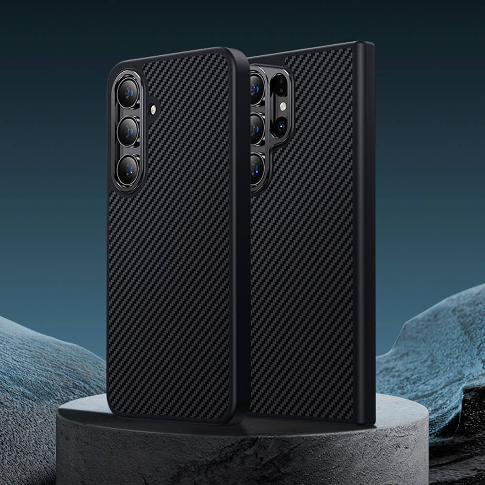 Galaxy S25 Kılıf Karbon Fiber M-safe Şarj Özellikli Benks Hybrid ArmorPro 600D Kevlar Kapak Siyah