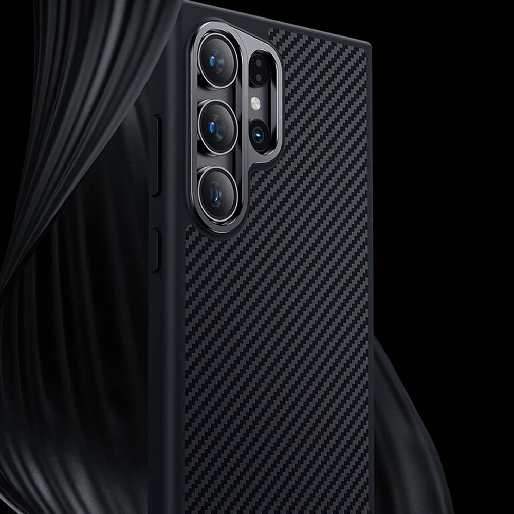 Galaxy S25 Kılıf Karbon Fiber M-safe Şarj Özellikli Benks Hybrid ArmorPro 600D Kevlar Kapak Siyah