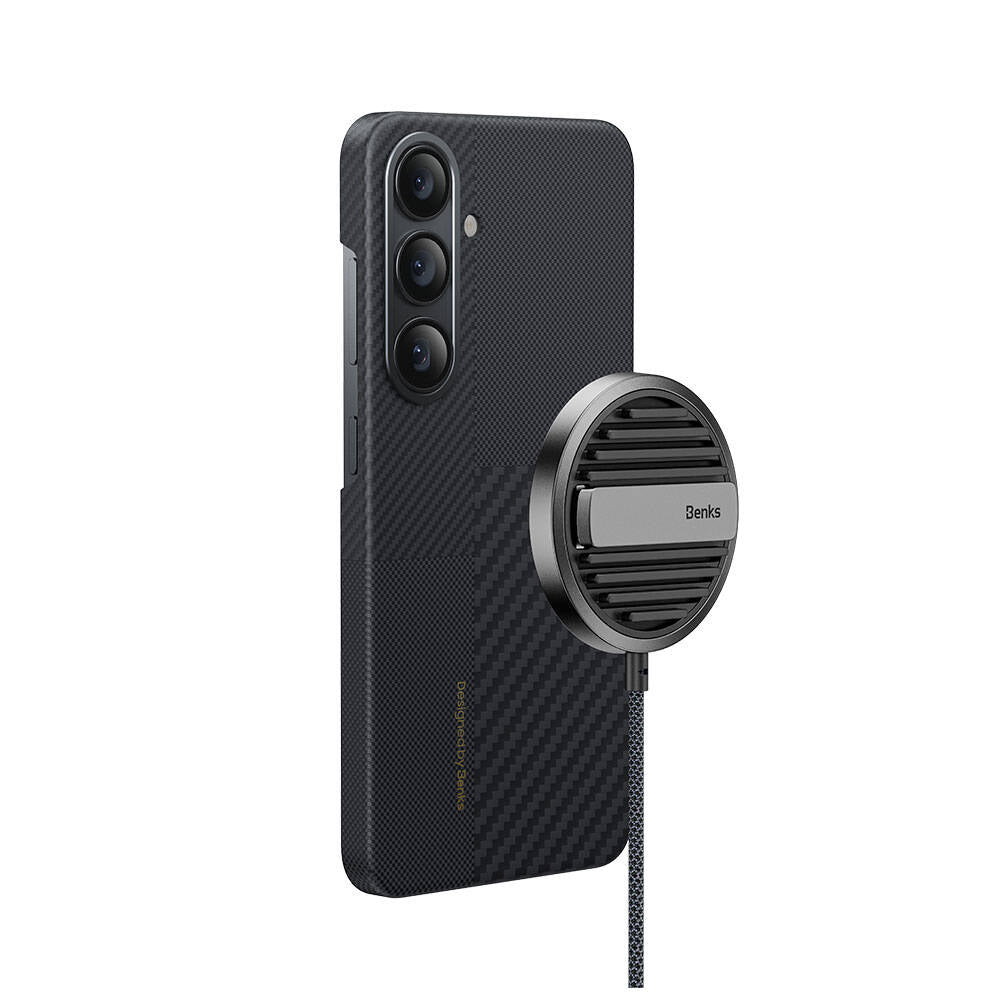 Galaxy S25 Kılıf M-safe Şarj Özellikli Karbon Fiber Benks Montage ArmorAir Kevlar Kapak Siyah