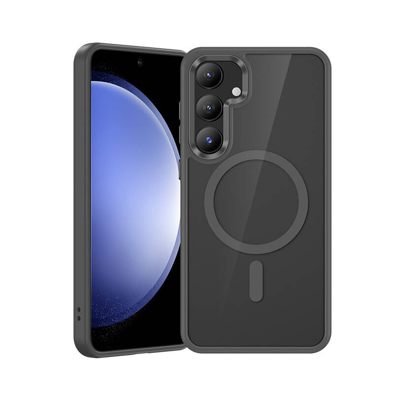 Galaxy S25 Kılıf M-safe Şarj Özellikli Şeffaf Arka Yüzey Benks MagClap TPU Çerçeve Kapak Mavi