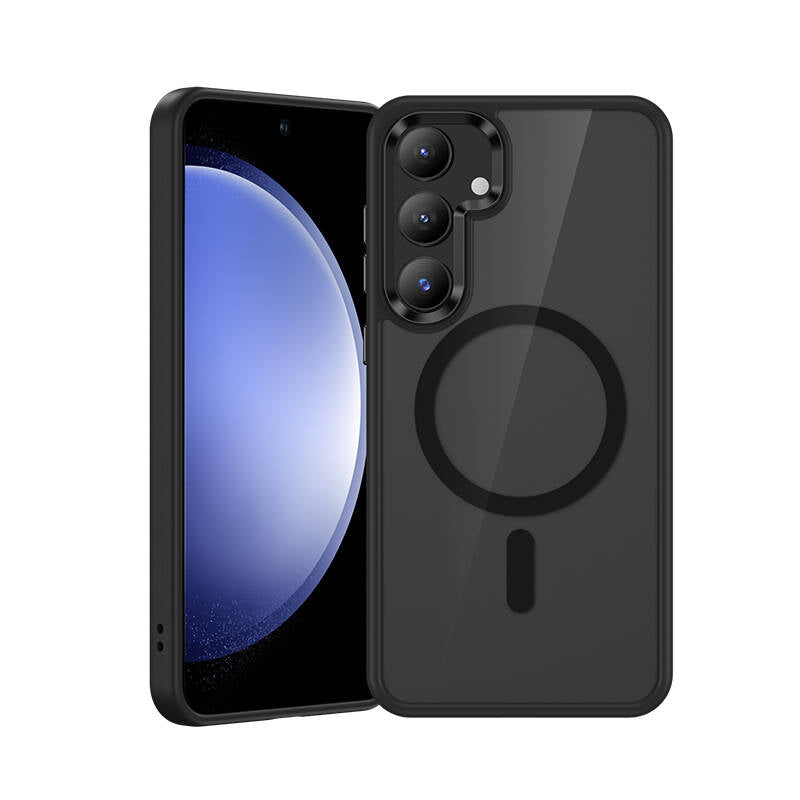 Galaxy S25 Kılıf M-safe Şarj Özellikli Şeffaf Arka Yüzey Benks MagClap TPU Çerçeve Kapak Siyah