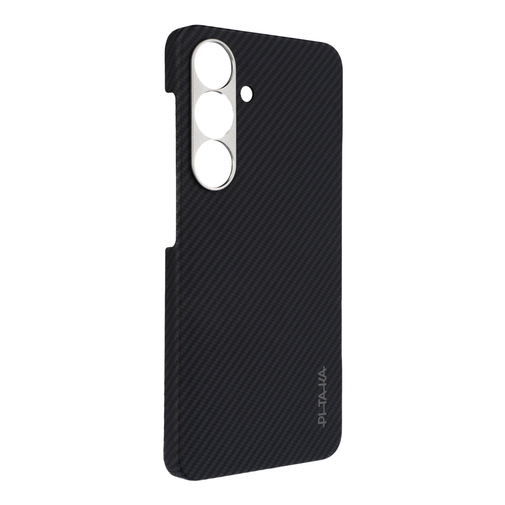 Galaxy S25 Plus Kılıf M-safe Şarj Özellikli 600D Aramid Fiber Pitaka Ultra-Slim Classic Serisi Black-Grey Twill Kapak Siyah-Gri