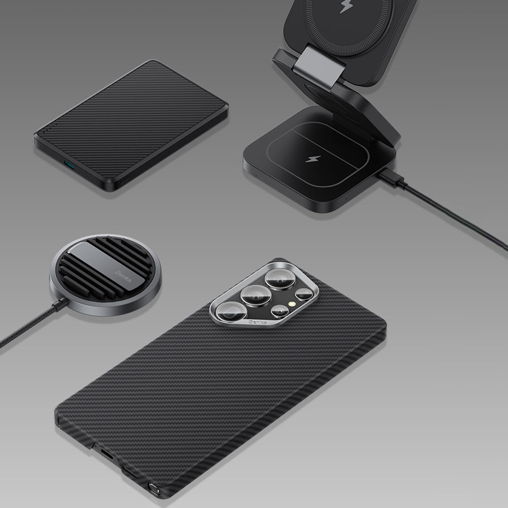 Galaxy S25 Ultra Kılıf Benks M-safe Şarj Özellikli Magnetik ArmorAir 600D Kevlar Fiber Kapak Siyah