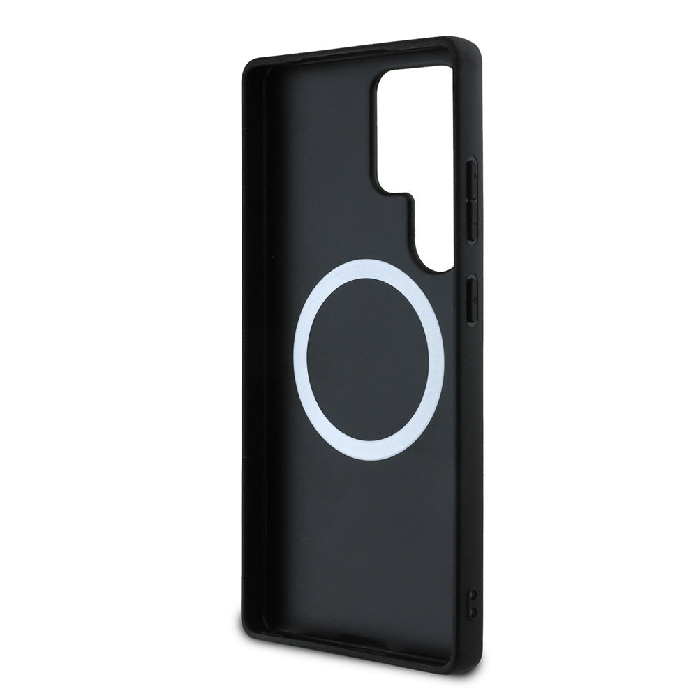 Galaxy S25 Ultra Kılıf BMW Orjinal Lisanslı M-safe Şarj Özellikli Karbon Fiber Tasarımlı ve Metal Logolu PU Deri Kapak Siyah