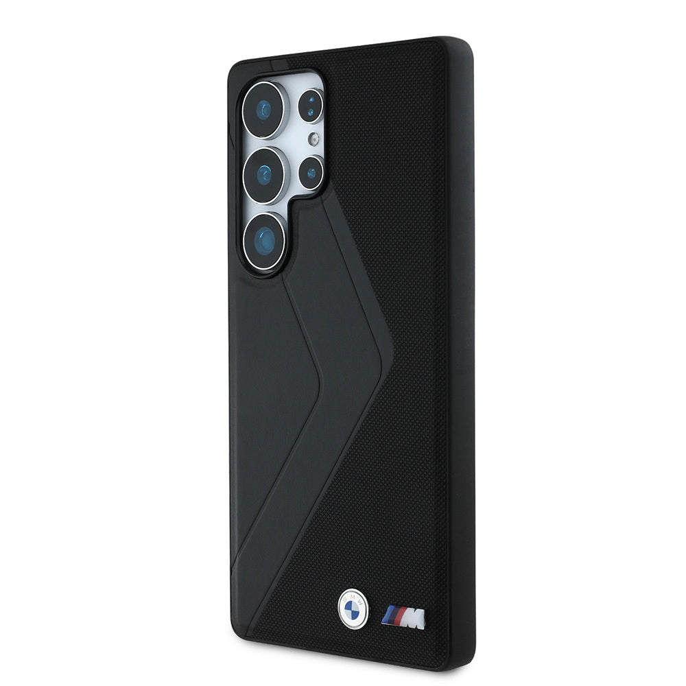 Galaxy S25 Ultra Kılıf BMW Orjinal Lisanslı M-safe Şarj Özellikli M Logolu Oversize Çizgili PU Deri Kapak Siyah