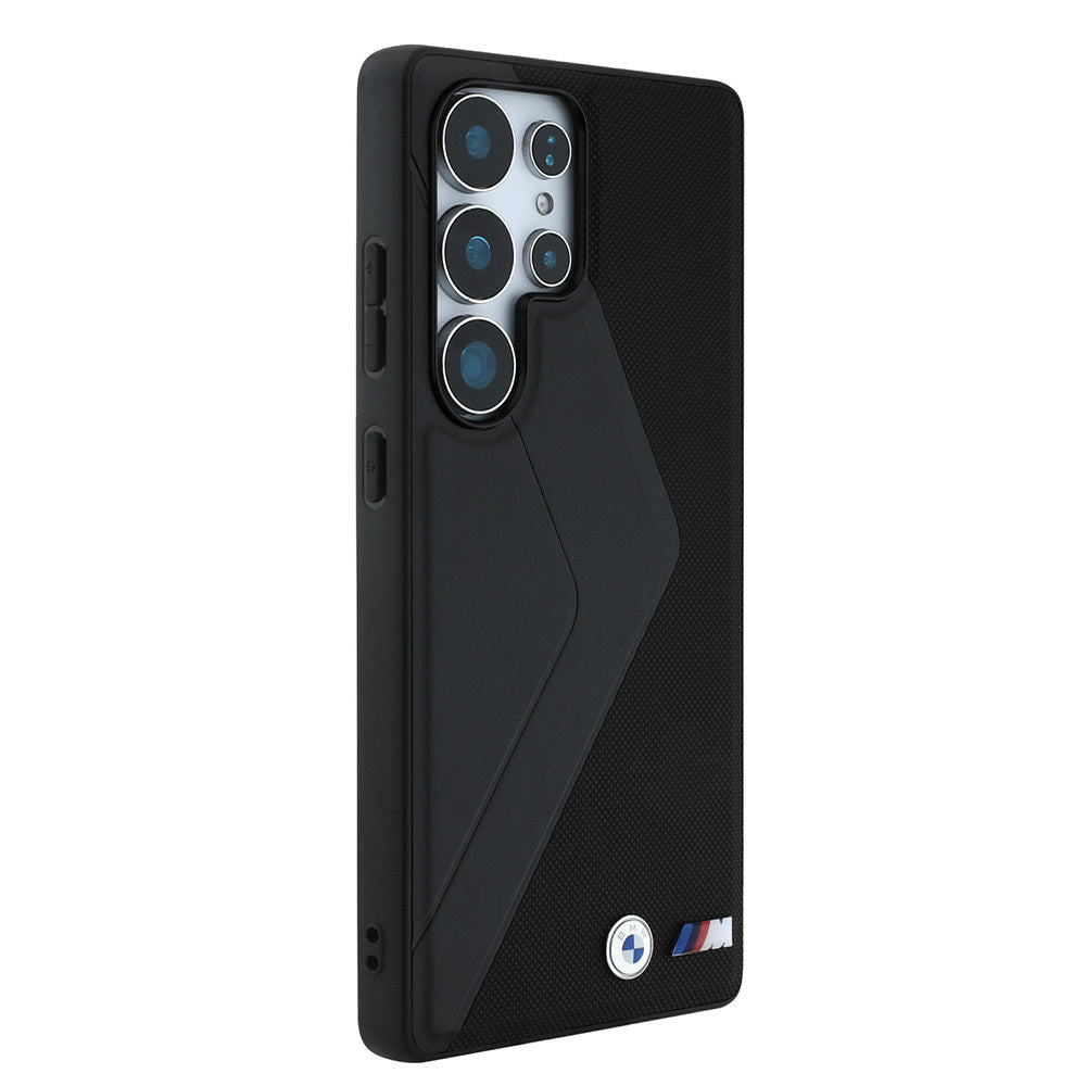 Galaxy S25 Ultra Kılıf BMW Orjinal Lisanslı M-safe Şarj Özellikli M Logolu Oversize Çizgili PU Deri Kapak Siyah