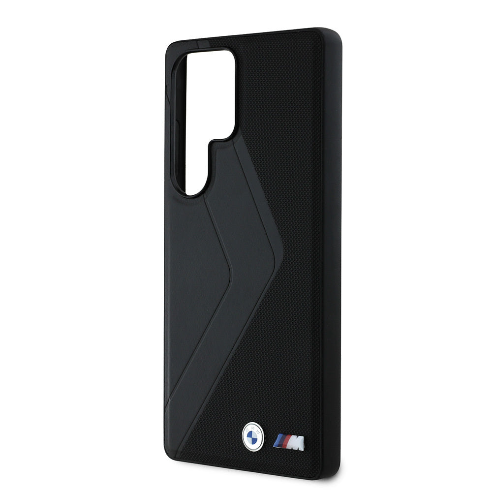 Galaxy S25 Ultra Kılıf BMW Orjinal Lisanslı M-safe Şarj Özellikli M Logolu Oversize Çizgili PU Deri Kapak Siyah