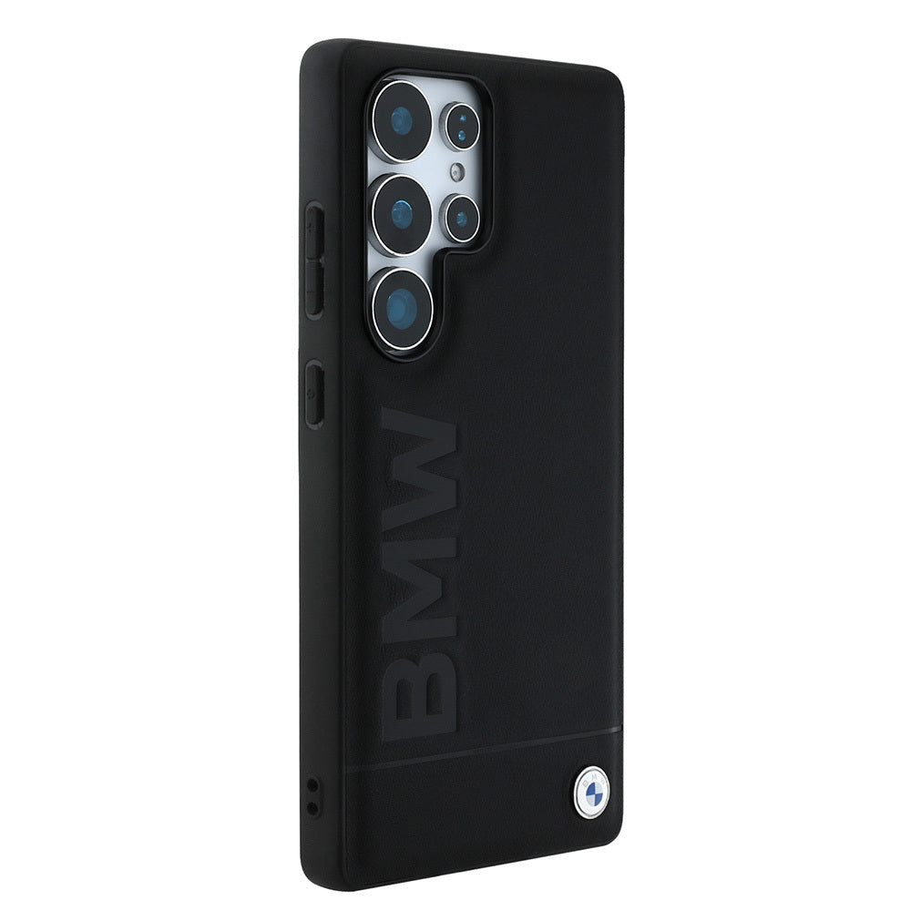 Galaxy S25 Ultra Kılıf BMW Orjinal Lisanslı M-safe Şarj Özellikli Sıcak Damga Logolu Deri Kapak Siyah