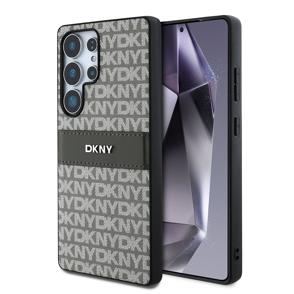 Galaxy S25 Ultra Kılıf DKNY Orjinal Lisanslı Kartlıklı 3D Yazılı Repeat Texture Pattern Kapak Siyah