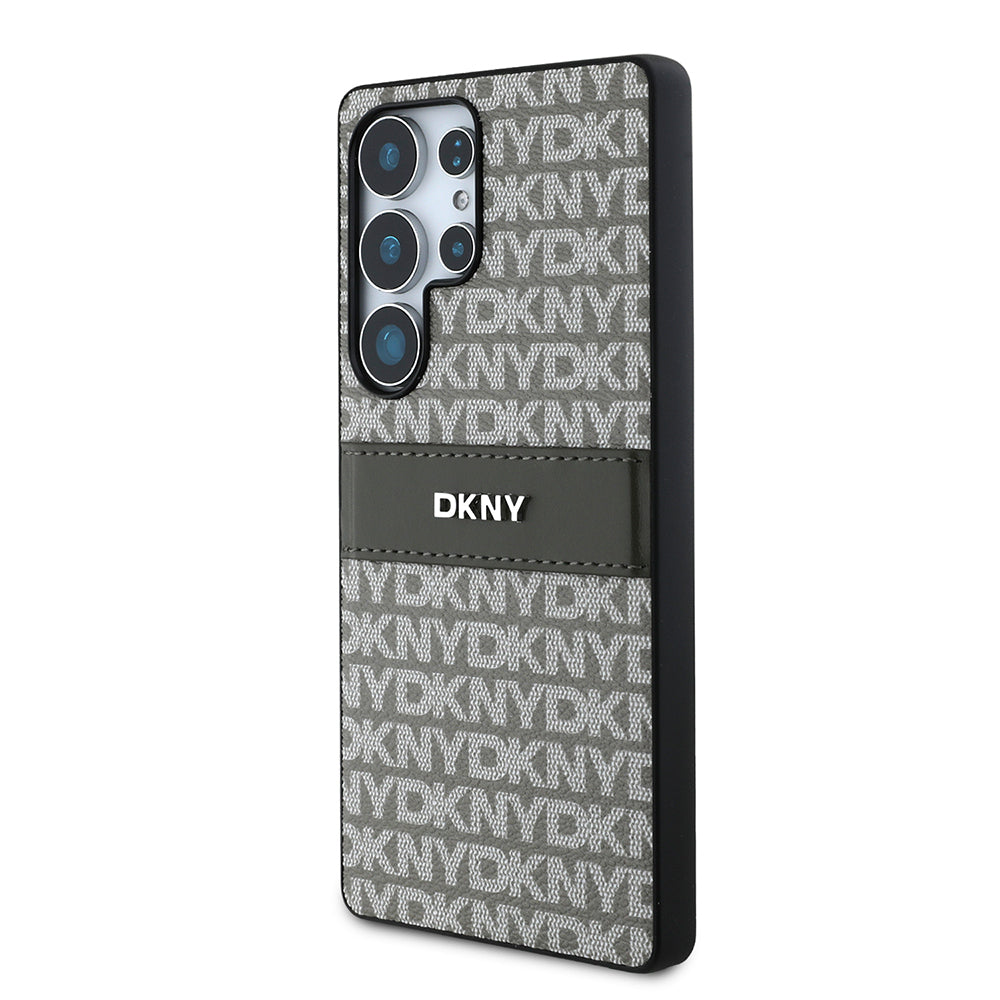 Galaxy S25 Ultra Kılıf DKNY Orjinal Lisanslı Kartlıklı 3D Yazılı Repeat Texture Pattern Kapak Kahverengi