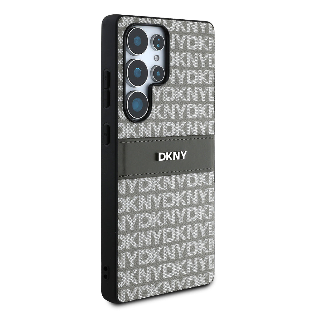 Galaxy S25 Ultra Kılıf DKNY Orjinal Lisanslı Kartlıklı 3D Yazılı Repeat Texture Pattern Kapak Kahverengi
