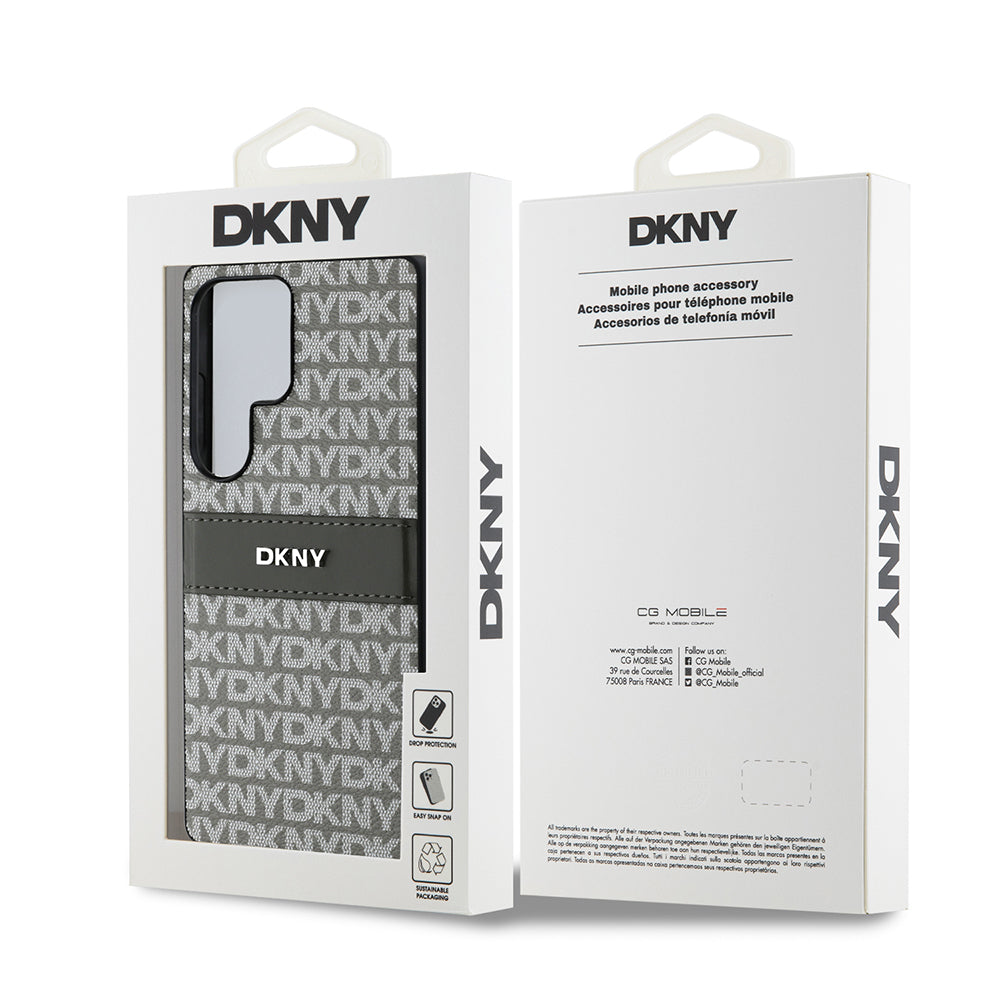 Galaxy S25 Ultra Kılıf DKNY Orjinal Lisanslı Kartlıklı 3D Yazılı Repeat Texture Pattern Kapak Siyah