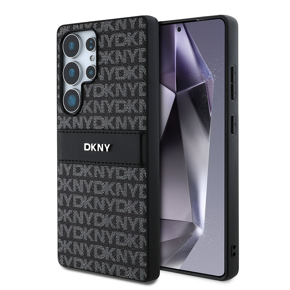 Galaxy S25 Ultra Kılıf DKNY Orjinal Lisanslı Kartlıklı 3D Yazılı Repeat Texture Pattern Kapak Kahverengi